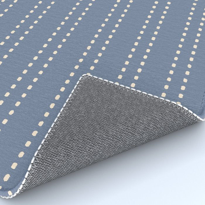 Smudgy Dots Painted Double Stripes Pattern in Stone Blue and Cream Rug Gallery Image 4