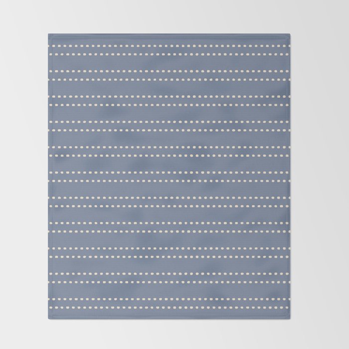 Smudgy Dots Painted Double Stripes Pattern in Stone Blue and Cream Throw Blanket Gallery Image 2