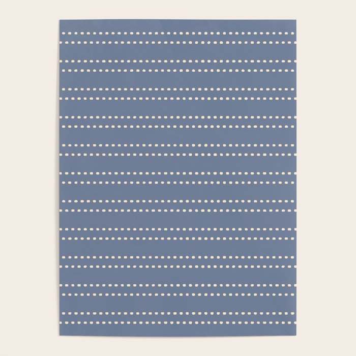 Smudgy Dots Painted Double Stripes Pattern in Stone Blue and Cream Poster Gallery Image 4