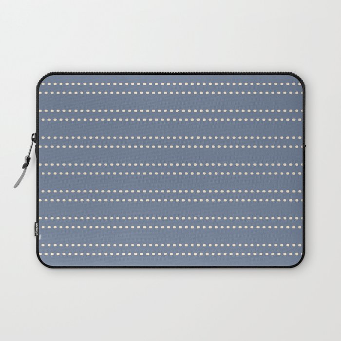 Smudgy Dots Painted Double Stripes Pattern in Stone Blue and Cream Laptop Sleeve Gallery Image 1