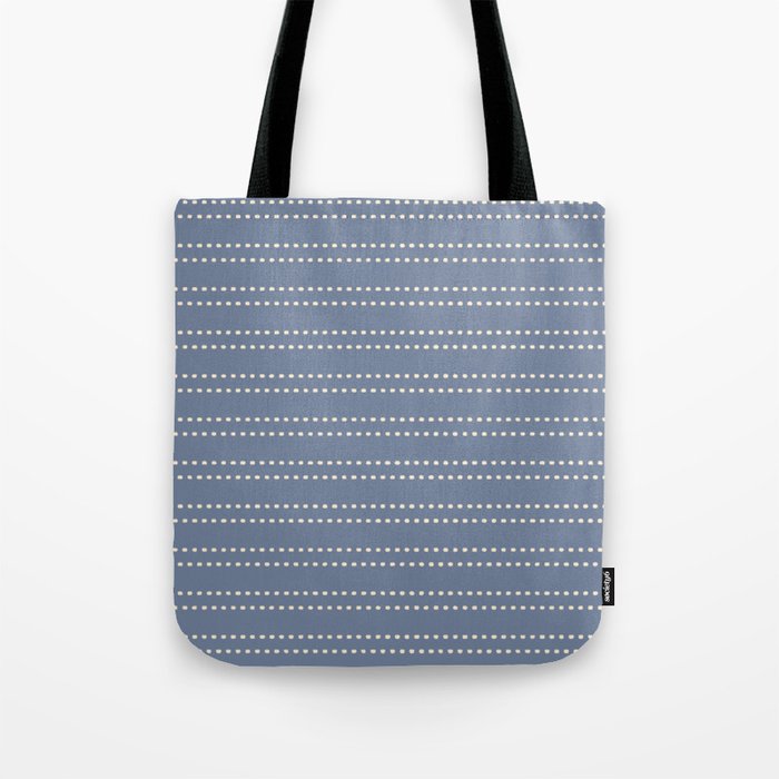 Smudgy Dots Painted Double Stripes Pattern in Stone Blue and Cream Tote Bag Gallery Image 1