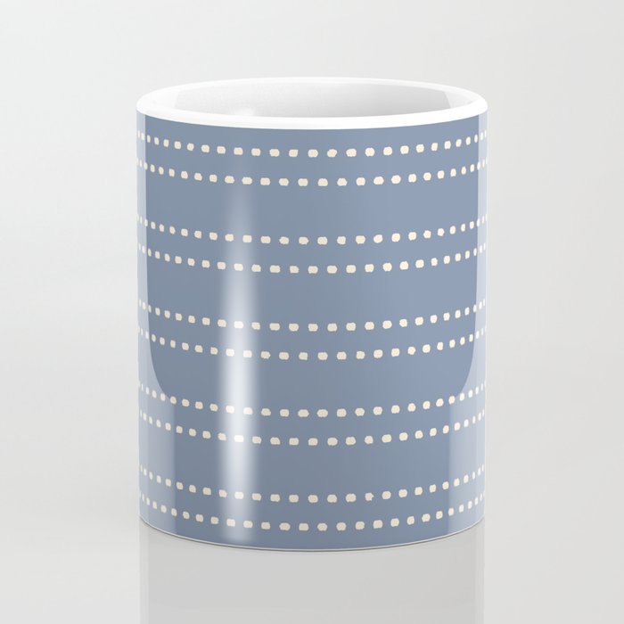 Smudgy Dots Painted Double Stripes Pattern in Stone Blue and Cream Coffee Mug Gallery Image 4
