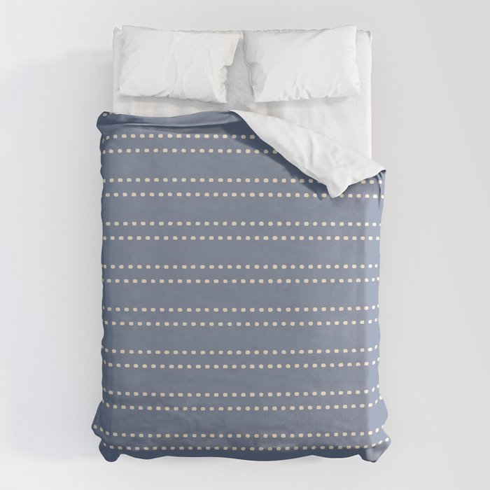 Smudgy Dots Painted Double Stripes Pattern in Stone Blue and Cream Duvet Cover Gallery Image 1