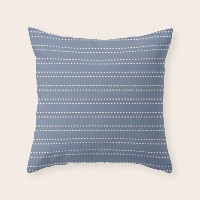 Smudgy Dots Painted Double Stripes Pattern in Stone Blue and Cream Throw Pillow Gallery Image 6