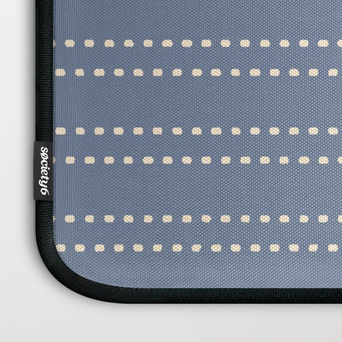 Smudgy Dots Painted Double Stripes Pattern in Stone Blue and Cream Laptop Sleeve Gallery Image 3