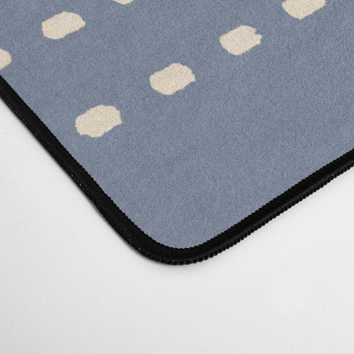 Smudgy Dots Painted Double Stripes Pattern in Stone Blue and Cream Desk Mat Gallery Image 4