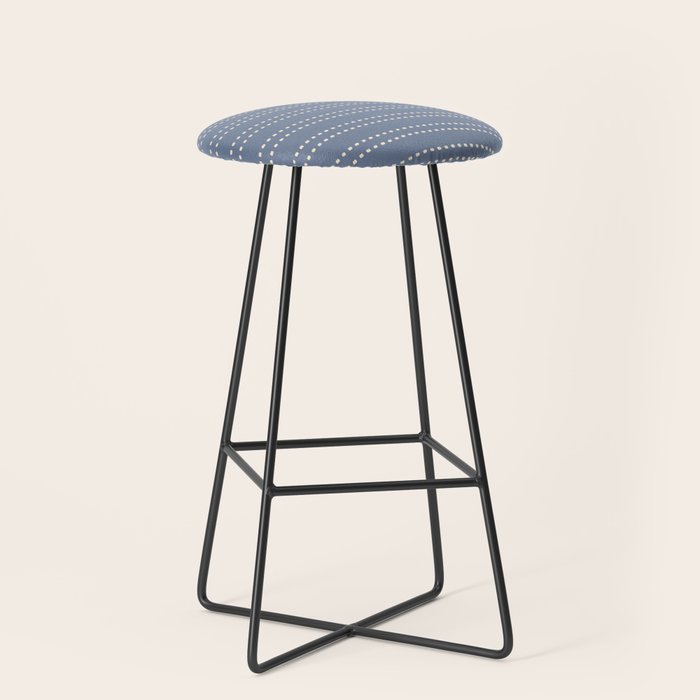 Smudgy Dots Painted Double Stripes Pattern in Stone Blue and Cream Stool Gallery Image 1