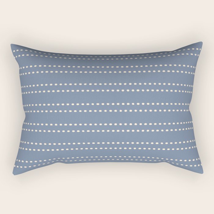 Smudgy Dots Painted Double Stripes Pattern in Stone Blue and Cream Rectangular Pillow Gallery Image 2
