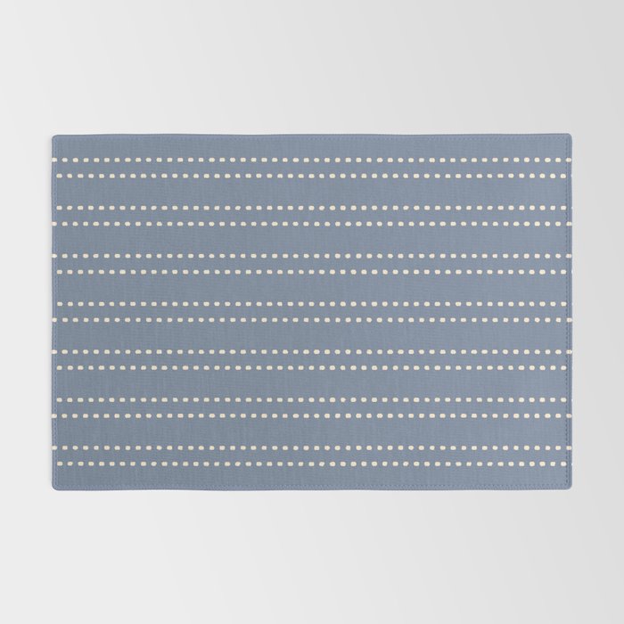 Smudgy Dots Painted Double Stripes Pattern in Stone Blue and Cream Rug Gallery Image 2