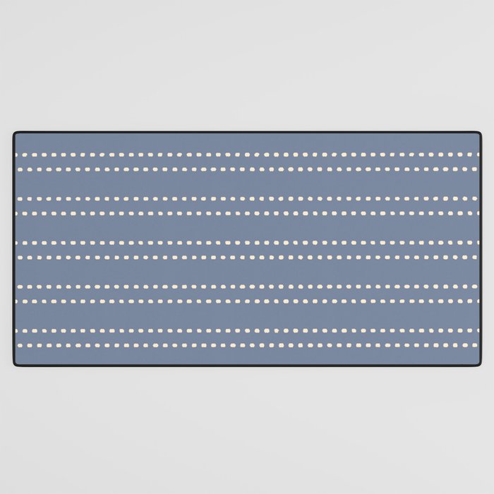 Smudgy Dots Painted Double Stripes Pattern in Stone Blue and Cream Desk Mat Gallery Image 3
