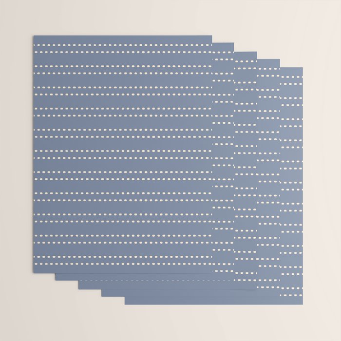 Smudgy Dots Painted Double Stripes Pattern in Stone Blue and Cream Wrapping Paper Gallery Image 3