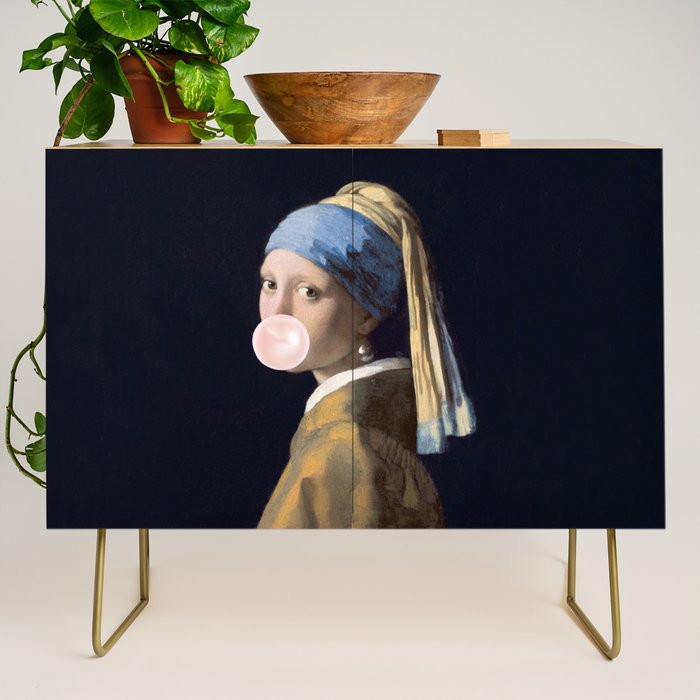 Girl with Pearl Earing Blowing Gum Credenza Gallery Image 1