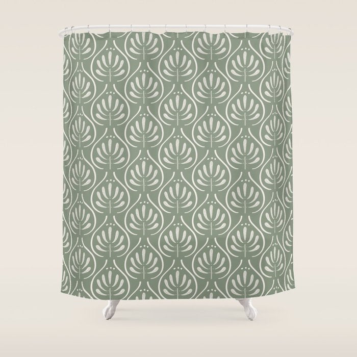 Boho Sage Green Pattern Shower Curtain Gallery Image 1