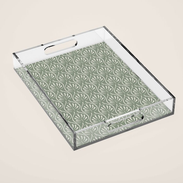 Boho Sage Green Pattern Acrylic Tray Gallery Image 1