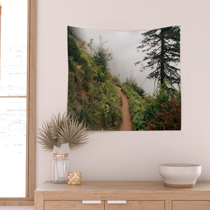 Misty Forest Path Wall Tapestry Gallery Image 2