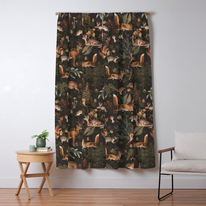 Fall Forest Impression With Wild Animals Moody Brown Window Curtain Gallery Image 5