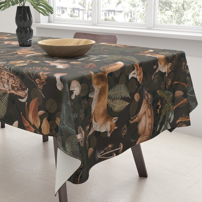 Fall Forest Impression With Wild Animals Moody Brown Tablecloth Gallery Image 3