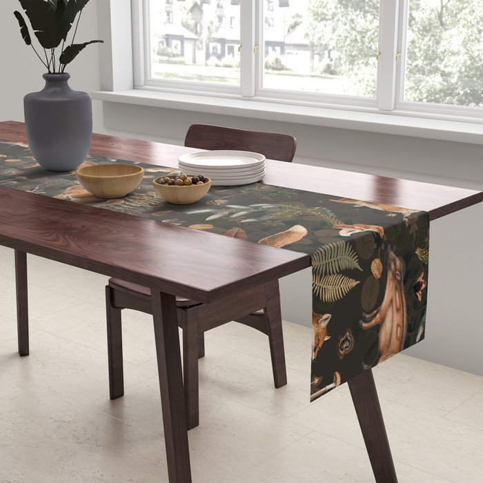 Fall Forest Impression With Wild Animals Moody Brown Table Runner Gallery Image 2