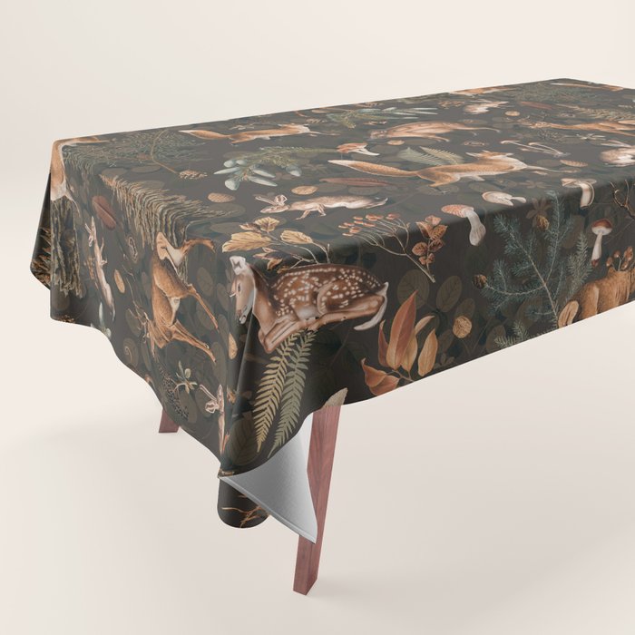 Fall Forest Impression With Wild Animals Moody Brown Tablecloth Gallery Image 1