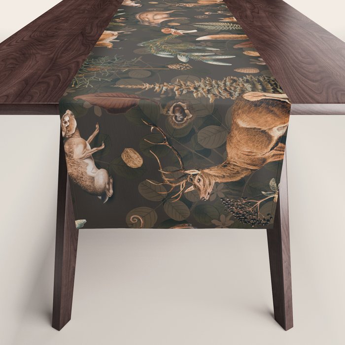 Fall Forest Impression With Wild Animals Moody Brown Table Runner Gallery Image 1