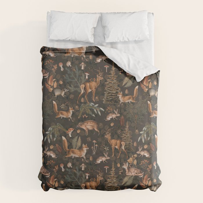 Fall Forest Impression With Wild Animals Moody Brown Duvet Cover Gallery Image 6