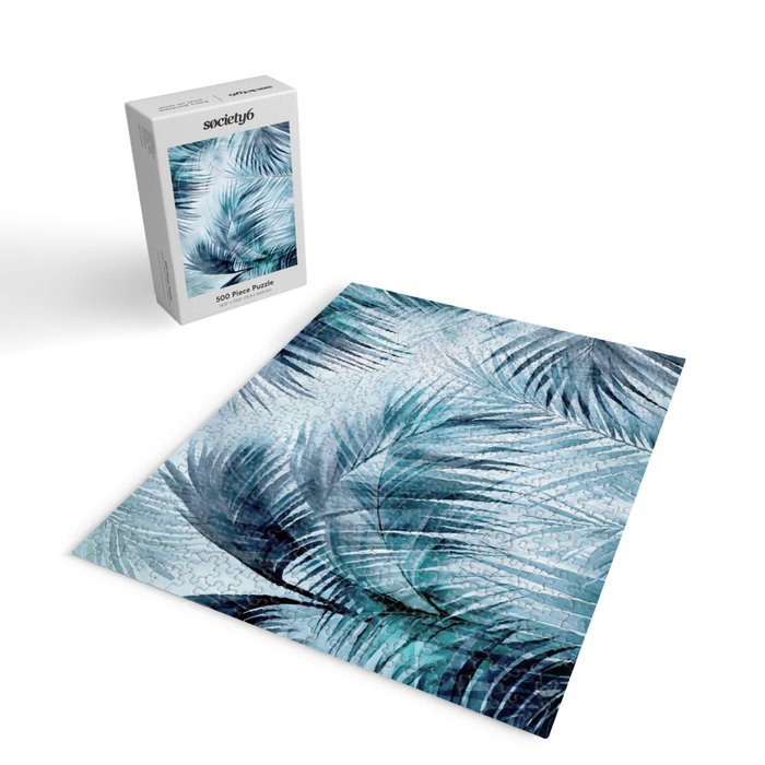 Blue Hour Tropical Retreat Palm Jungle Blue Jigsaw Puzzle Gallery Image 2