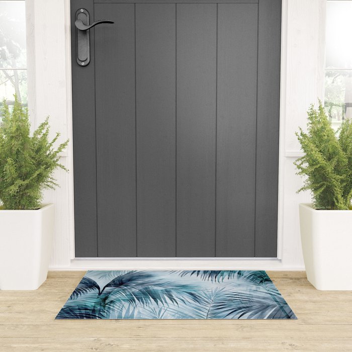 Blue Hour Tropical Retreat Palm Jungle Blue Welcome Mat Gallery Image 3