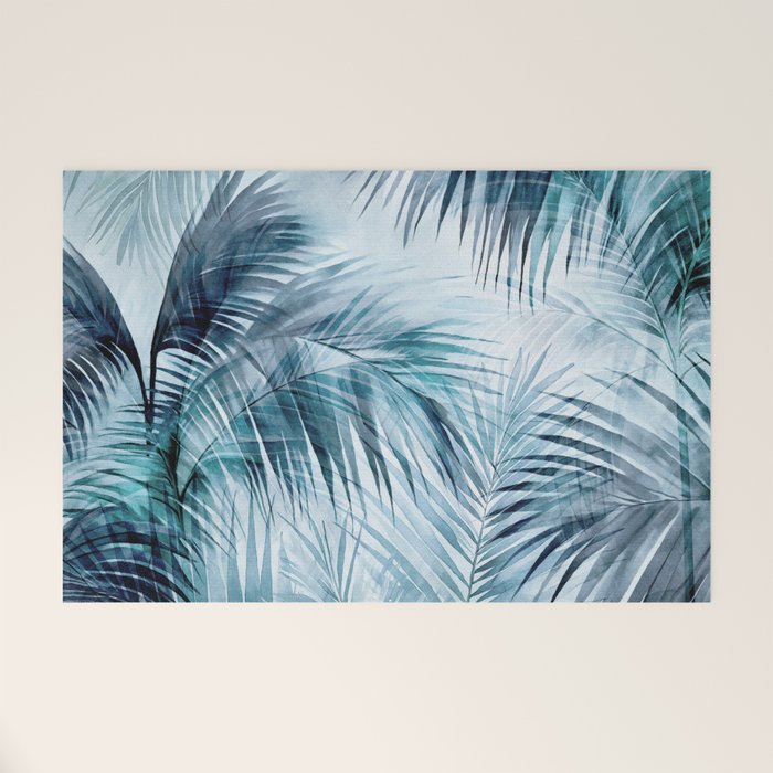 Blue Hour Tropical Retreat Palm Jungle Blue Welcome Mat Gallery Image 1
