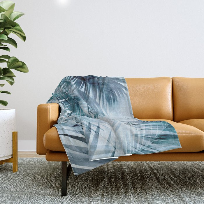 Blue Hour Tropical Retreat Palm Jungle Blue Throw Blanket Gallery Image 1