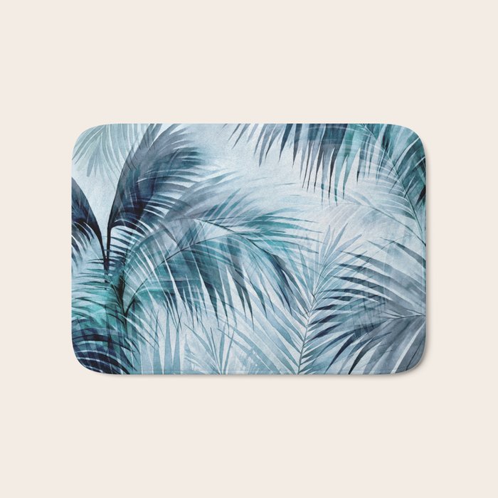 Blue Hour Tropical Retreat Palm Jungle Blue Bath Mat Gallery Image 1