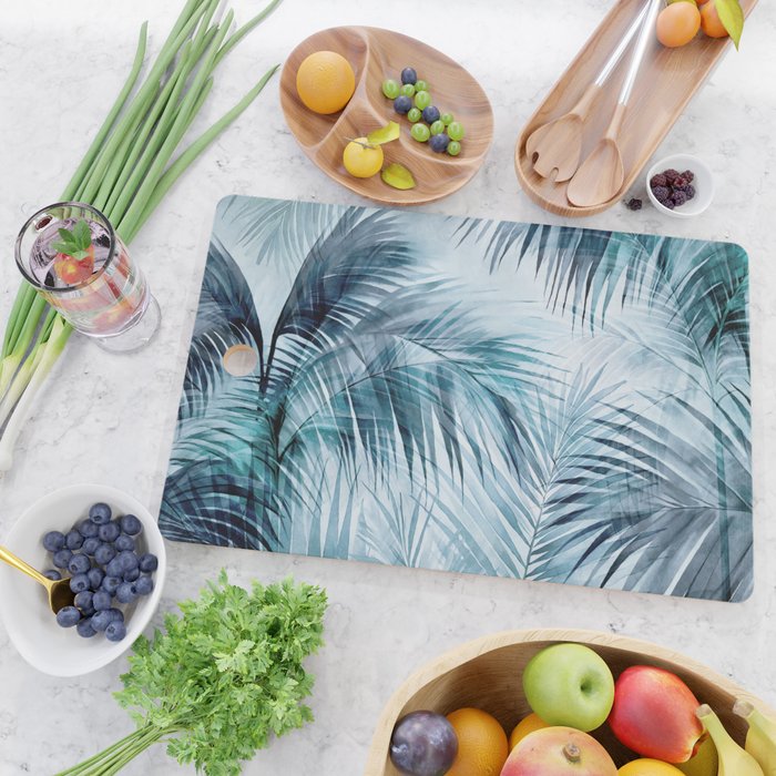 Blue Hour Tropical Retreat Palm Jungle Blue Cutting Board Gallery Image 2