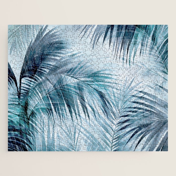 Blue Hour Tropical Retreat Palm Jungle Blue Jigsaw Puzzle Gallery Image 1