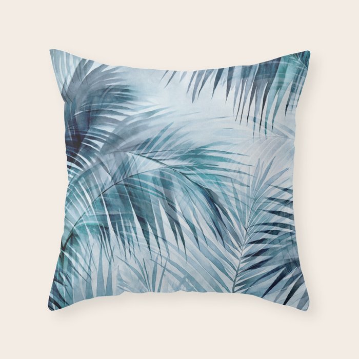 Blue Hour Tropical Retreat Palm Jungle Blue Throw Pillow Gallery Image 1