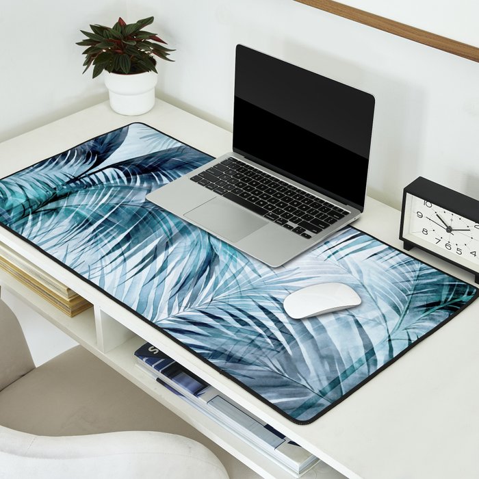 Blue Hour Tropical Retreat Palm Jungle Blue Desk Mat Gallery Image 2