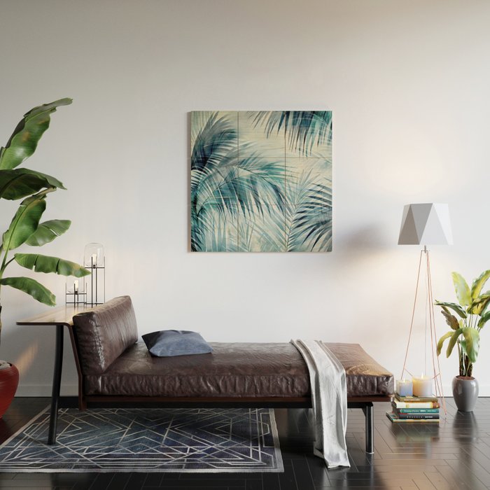 Blue Hour Tropical Retreat Palm Jungle Blue Wood Wall Art Gallery Image 2