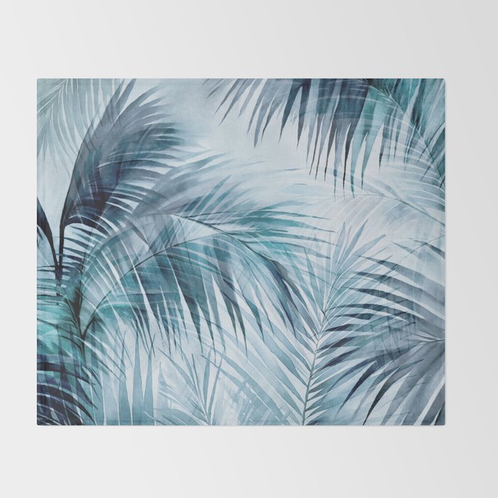Blue Hour Tropical Retreat Palm Jungle Blue Throw Blanket Gallery Image 2