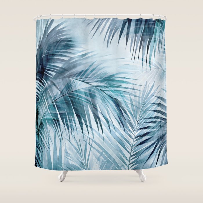 Blue Hour Tropical Retreat Palm Jungle Blue Shower Curtain Gallery Image 1