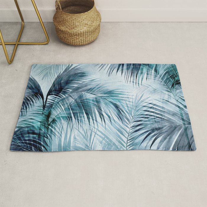 Blue Hour Tropical Retreat Palm Jungle Blue Rug Gallery Image 1