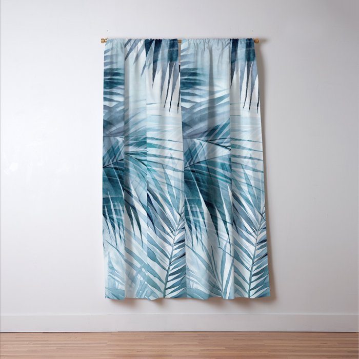 Blue Hour Tropical Retreat Palm Jungle Blue Window Curtain Gallery Image 3