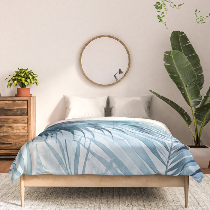Blue Hour Tropical Retreat Palm Jungle Blue Comforter Gallery Image 3