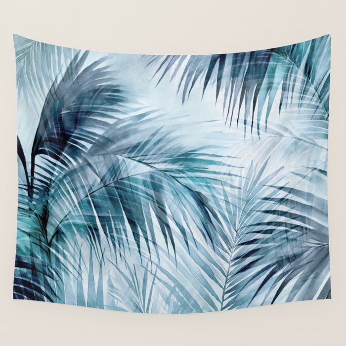 Blue Hour Tropical Retreat Palm Jungle Blue Wall Tapestry Gallery Image 4