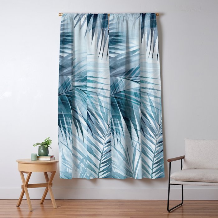 Blue Hour Tropical Retreat Palm Jungle Blue Window Curtain Gallery Image 5