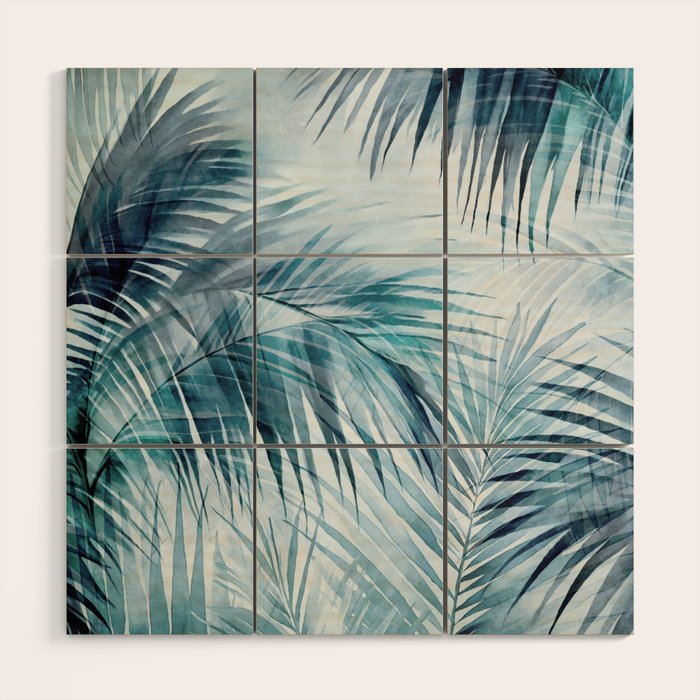 Blue Hour Tropical Retreat Palm Jungle Blue Wood Wall Art Gallery Image 1