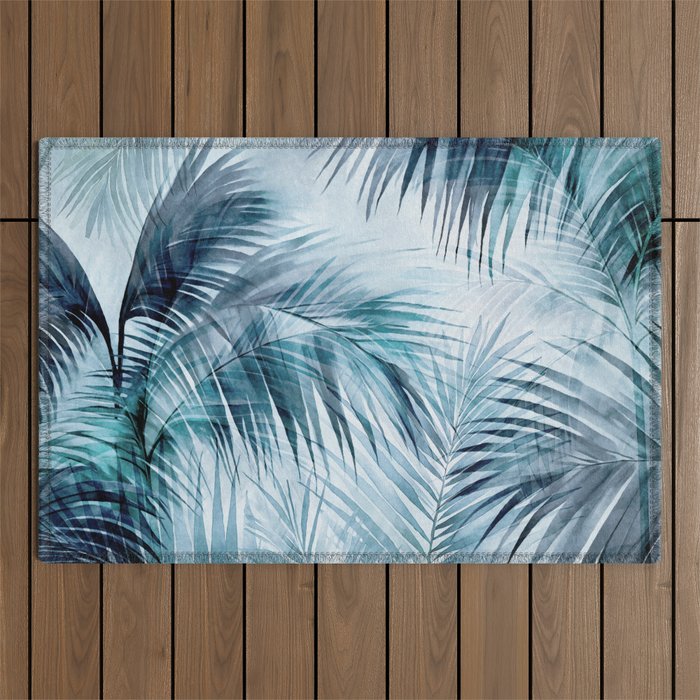 Blue Hour Tropical Retreat Palm Jungle Blue Outdoor Rug Gallery Image 1