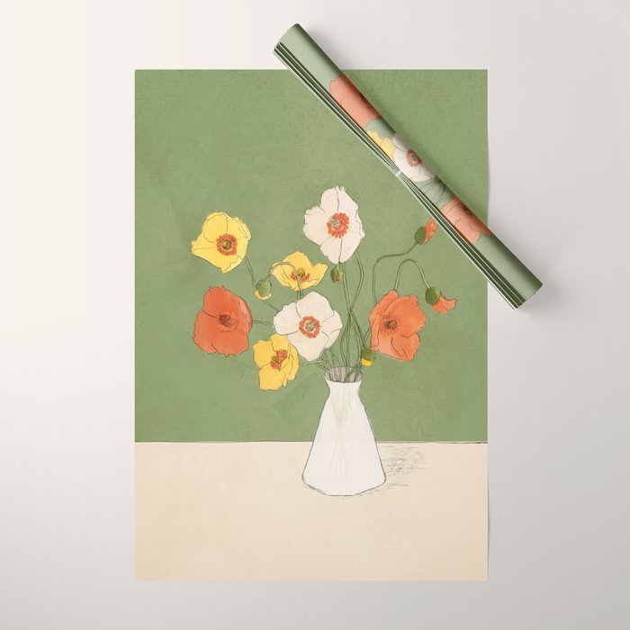 Field Wildflowers Verde Wrapping Paper Gallery Image 1