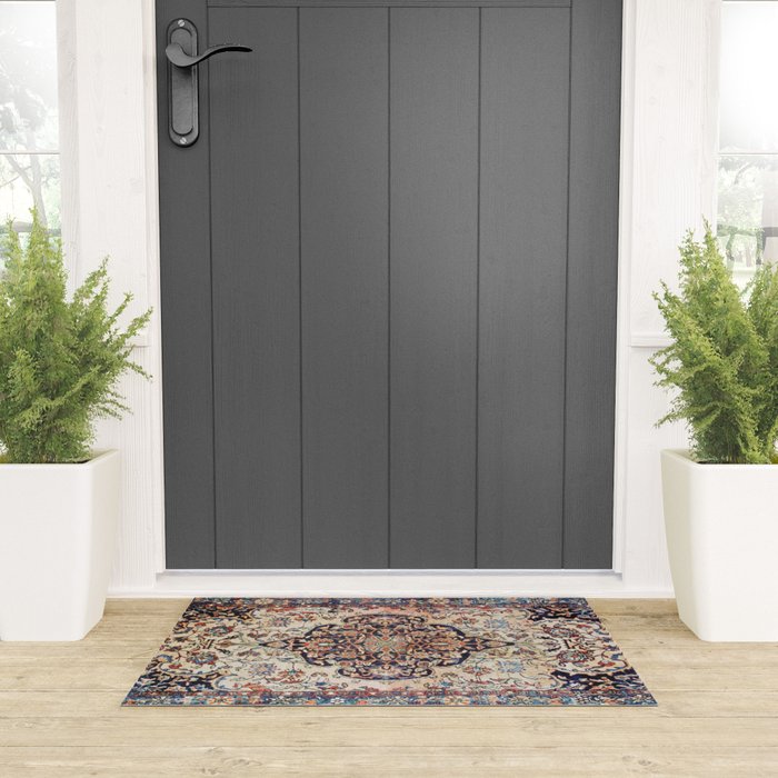 Antique Tabriz Rug Print With Abrashed Field Welcome Mat Gallery Image 3