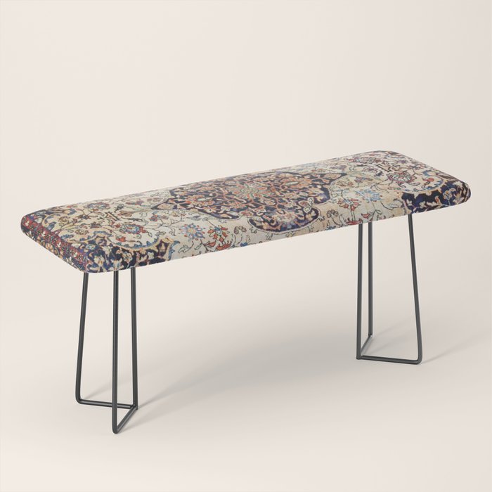 Antique Tabriz Rug Print With Abrashed Field Bench Gallery Image 1
