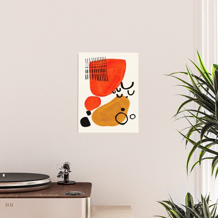 Fun Abstract Minimalist Mid Century Modern Yellow Ochre Orange Organic Shapes & Patterns Poster Gallery Image 2