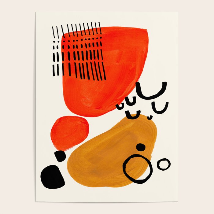 Fun Abstract Minimalist Mid Century Modern Yellow Ochre Orange Organic Shapes & Patterns Poster Gallery Image 4