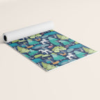 Geometric whimsical wonderland // navy blue background green forest with unicorns foxes gnomes and mushrooms Yoga Mat Gallery Image 2